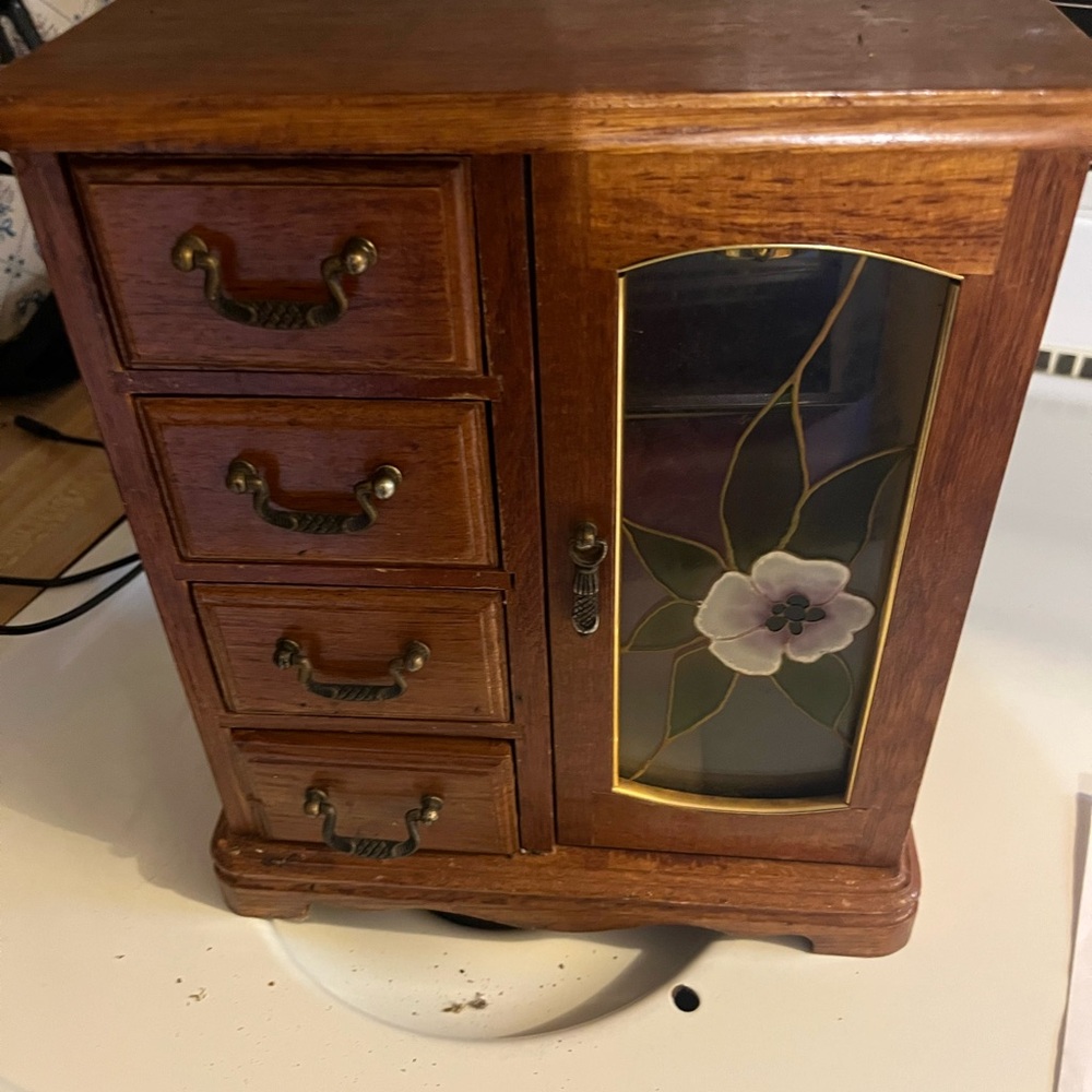 Wooden Jewelry Box with Floral Design vintage and rare